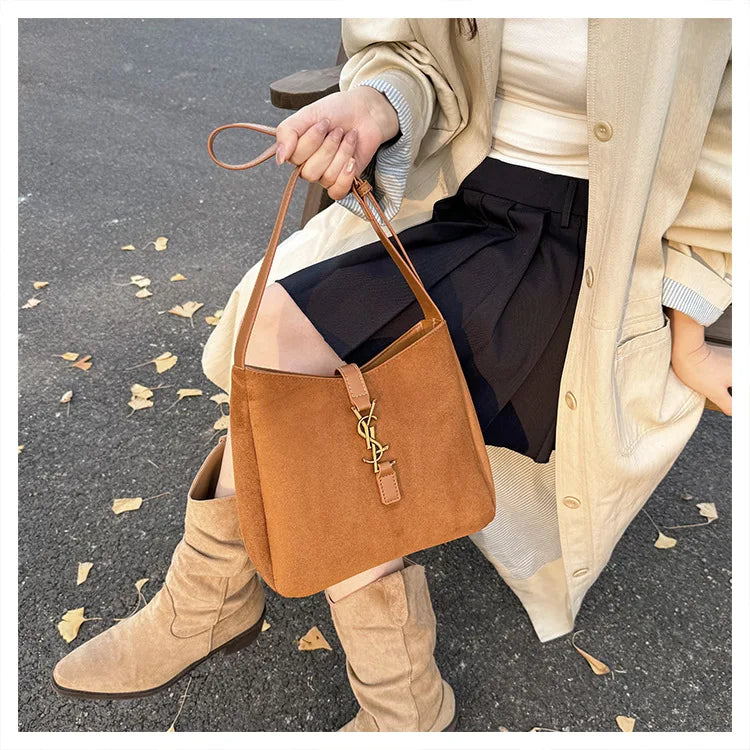 Luxe Faux Leather Bucket Bag – Large Capacity Hobo Shoulder Bag for Women