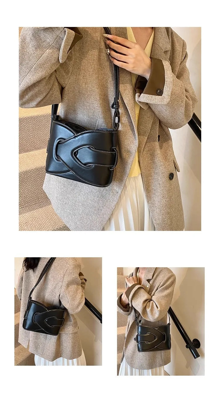 Genuine Leather Bucket Shoulder Bag for Women – Large Capacity Underarm Bag