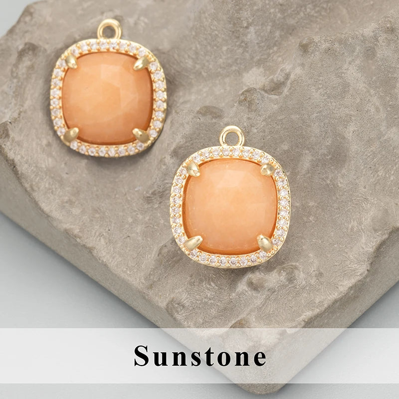 Natural Stone Charm Pendants – 18K Gold Plated, Nickel-Free Copper | 4pcs/lot