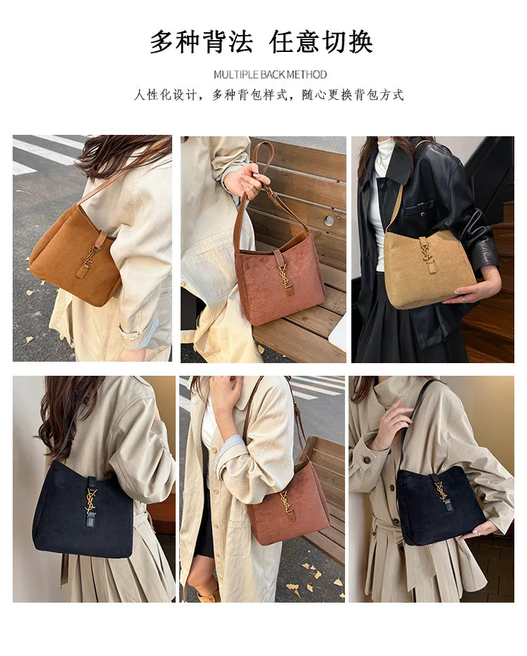 Luxe Faux Leather Bucket Bag – Large Capacity Hobo Shoulder Bag for Women