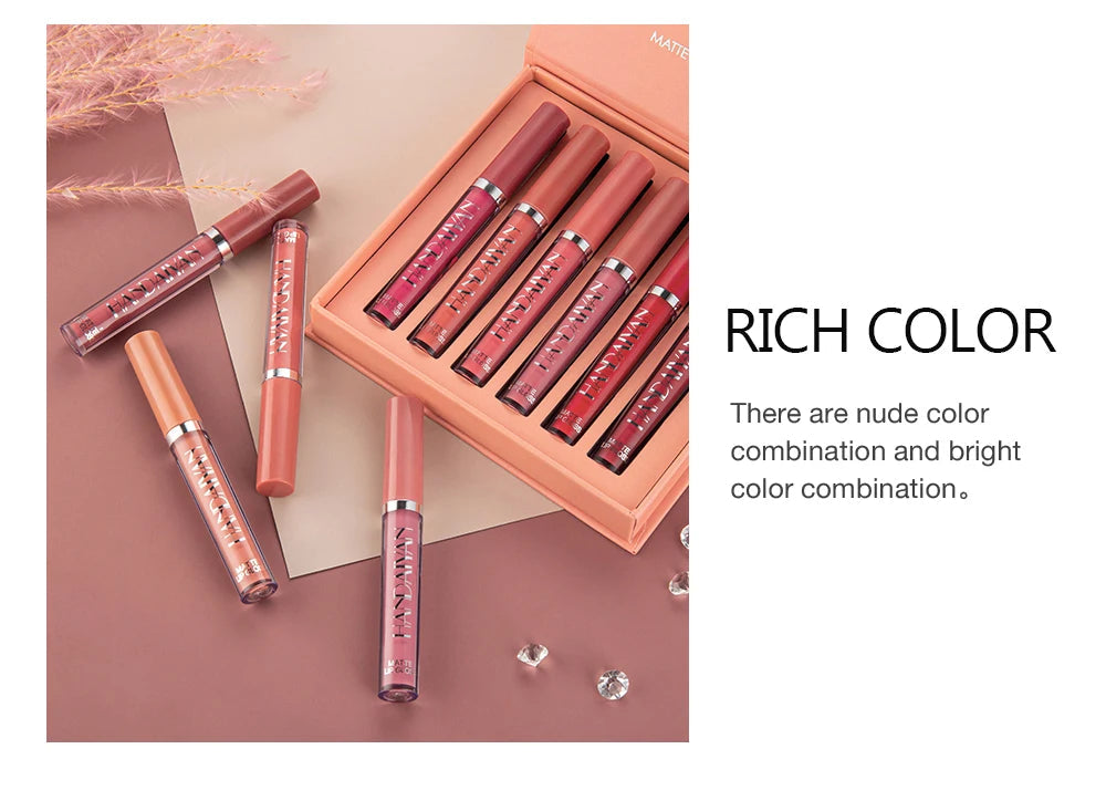 HANDAIYAN Set of 6 NonStick Cup Liquid lipstick , Long-Lasting Lip Gloss Gift Box – Matte Finish Lip Gloss, Resistant to Fading Nanasbeautyholic