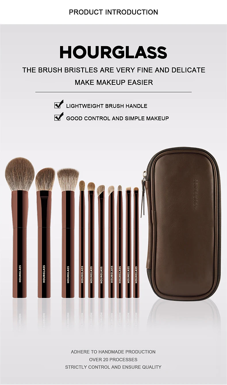 Hourglass Makeup Brush Set 10 Soft and Convenient Eyeshadow, Concealer, Stucco, Grooming Face Makeup Brushes Nanasbeautyholic