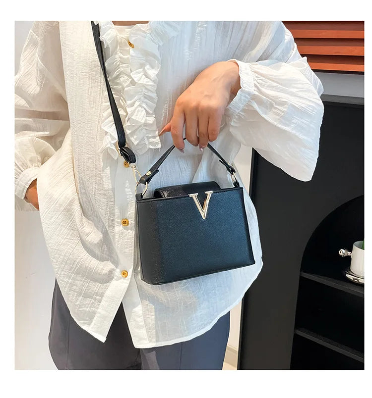 Sequin Letter Bucket Bag – Soft PU Leather Shoulder & Crossbody Tote for Women