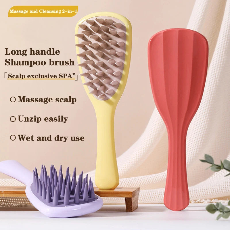 Long Handle Shampoo Brush Silicone Scalp Massage Comb Hair Washing Brush Head Massager Bath Brush Body Scrubber Hair Accessories Nanasbeautyholic
