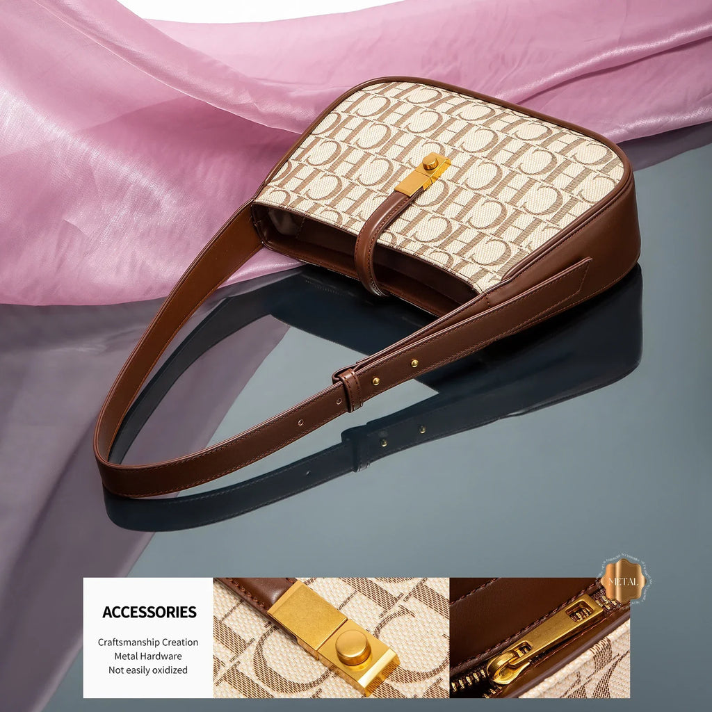 Luxury Baguette Shoulder Bag – Monogram PU Leather Handbag for Women