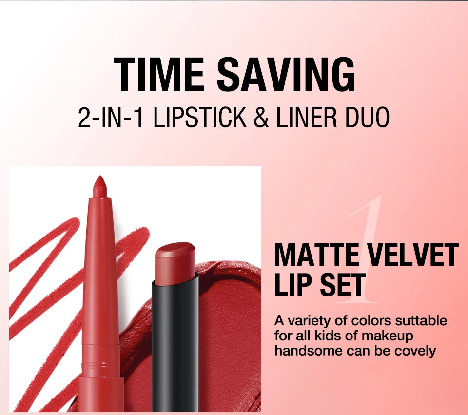 Integrated waterproof lipliner+lipstick lipstick lipstick set,no smudge,no fade,no cup,durable,easy to create a perfect makeup! Nanasbeautyholic