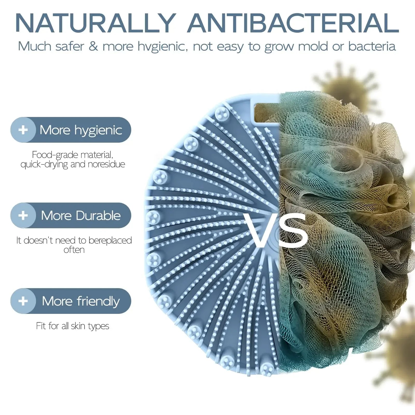 Silicone Body Scrubber Shower Brush Exfoliating Shower Scrubber with Non-Slip Hand Strap Silicone Body Buffer for Use in Shower Nanasbeautyholic