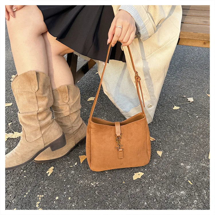 Luxe Faux Leather Bucket Bag – Large Capacity Hobo Shoulder Bag for Women