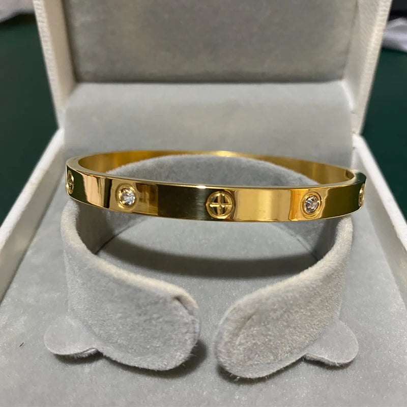 Zircon Cross Screw Nail Bangle | Stainless Steel | Gold, Rose Gold & Silver | Unisex Statement Bracelet