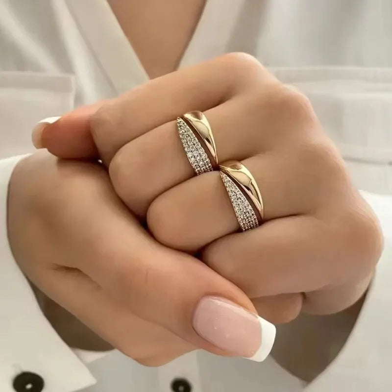 Gold Plated Sun Ring — Natural Stone Inlay, Hollow Metal Texture Statement Ring