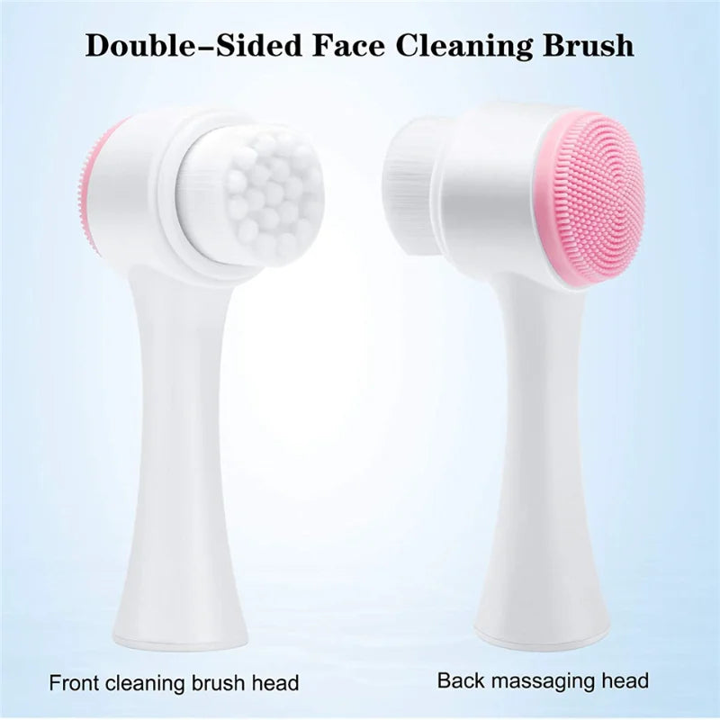 3D Double Silicone Facial Cleansing Brush Manual Massage