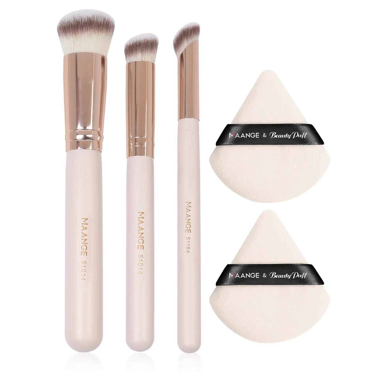 Maange 3Pcs Makeup Brushes + 2Pcs Triangle Powder Puff Set
