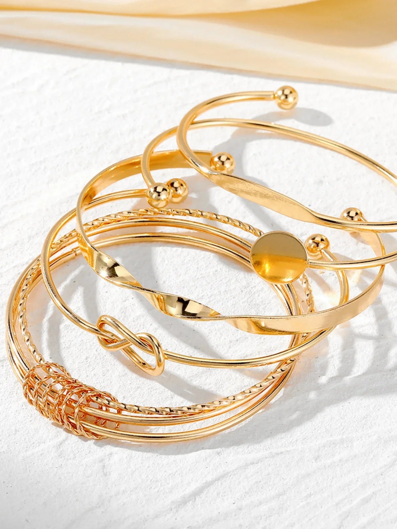 Multilayer Twist Bangle Bracelet Set for Women – 5pcs Stackable Adjustable Punk Jewelry