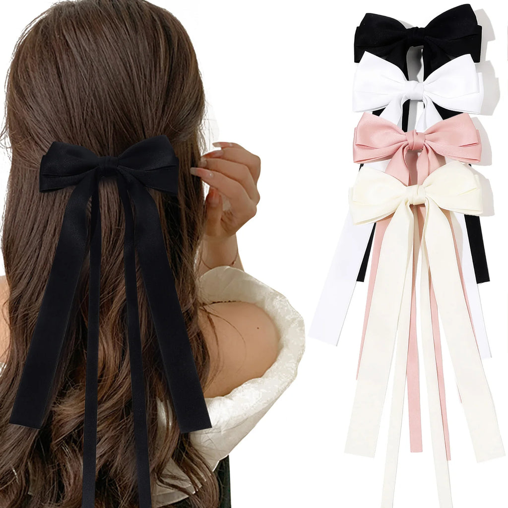 Korean Solid Color Ribbon Double Bowknot Hair Clips