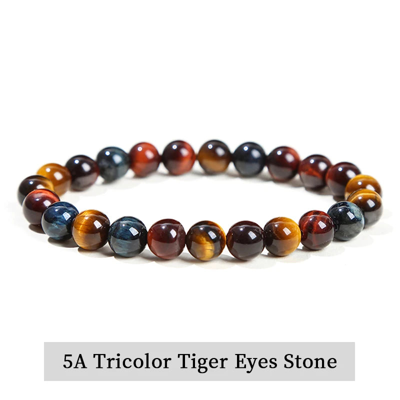 Natural Gemstone Bead Bracelet — Amethyst, Tiger Eye, Crystal, Agate & More | Reiki Healing Jewelry