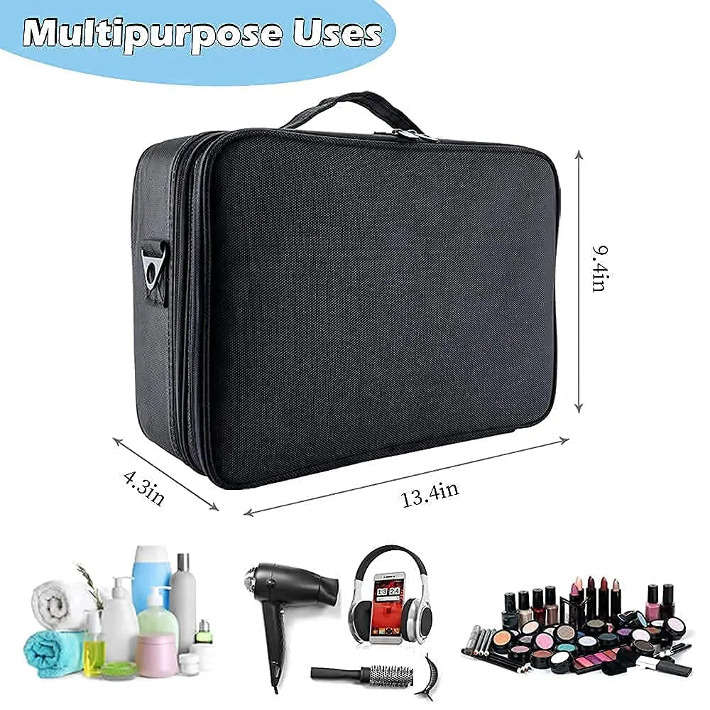 Large capacity travel makeup case, portable artist organizer with adjustable dividers and shoulder strap for toiletries jewelry Nanasbeautyholic