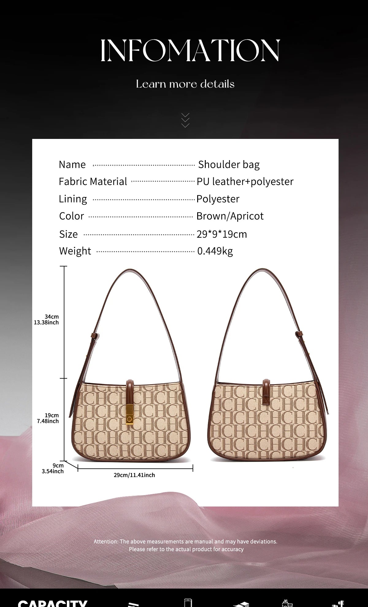 Luxury Baguette Shoulder Bag – Monogram PU Leather Handbag for Women