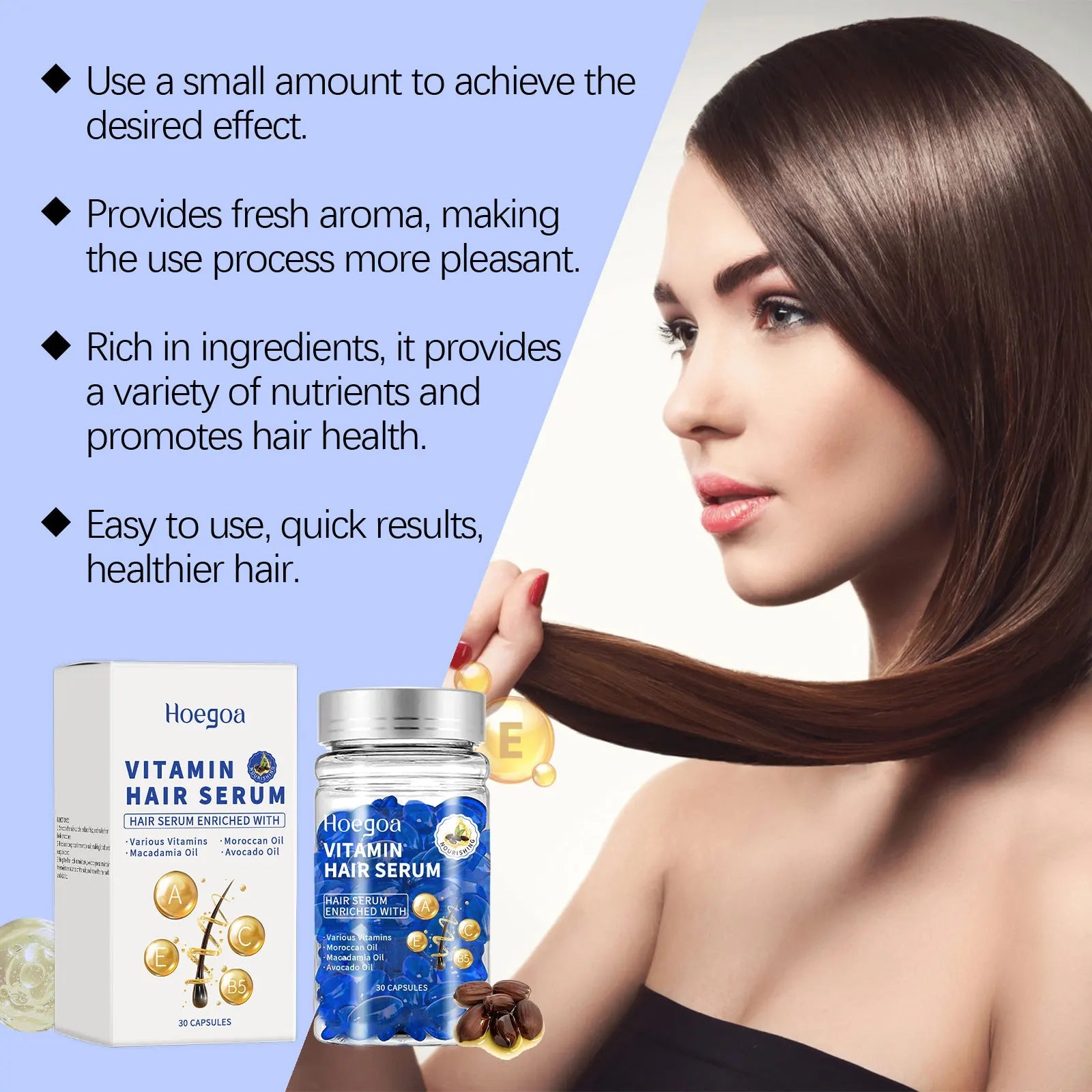 30PCS Vitamin Hair Care Capsules Moisture Serum Repair Hair Splitting Improvement Fast Restore Hair Soft Smooth Scalp Hair Care Nanasbeautyholic
