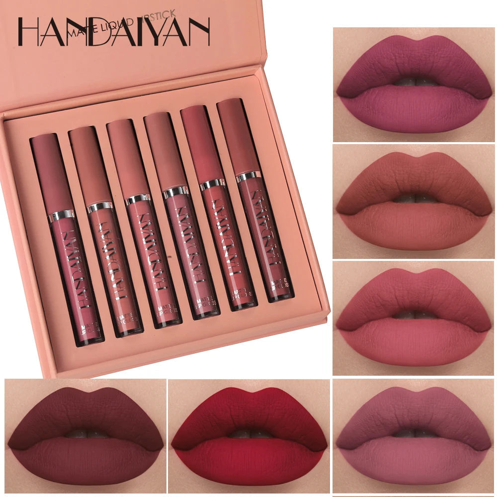 HANDAIYAN Set of 6 NonStick Cup Liquid lipstick , Long-Lasting Lip Gloss Gift Box – Matte Finish Lip Gloss, Resistant to Fading Nanasbeautyholic