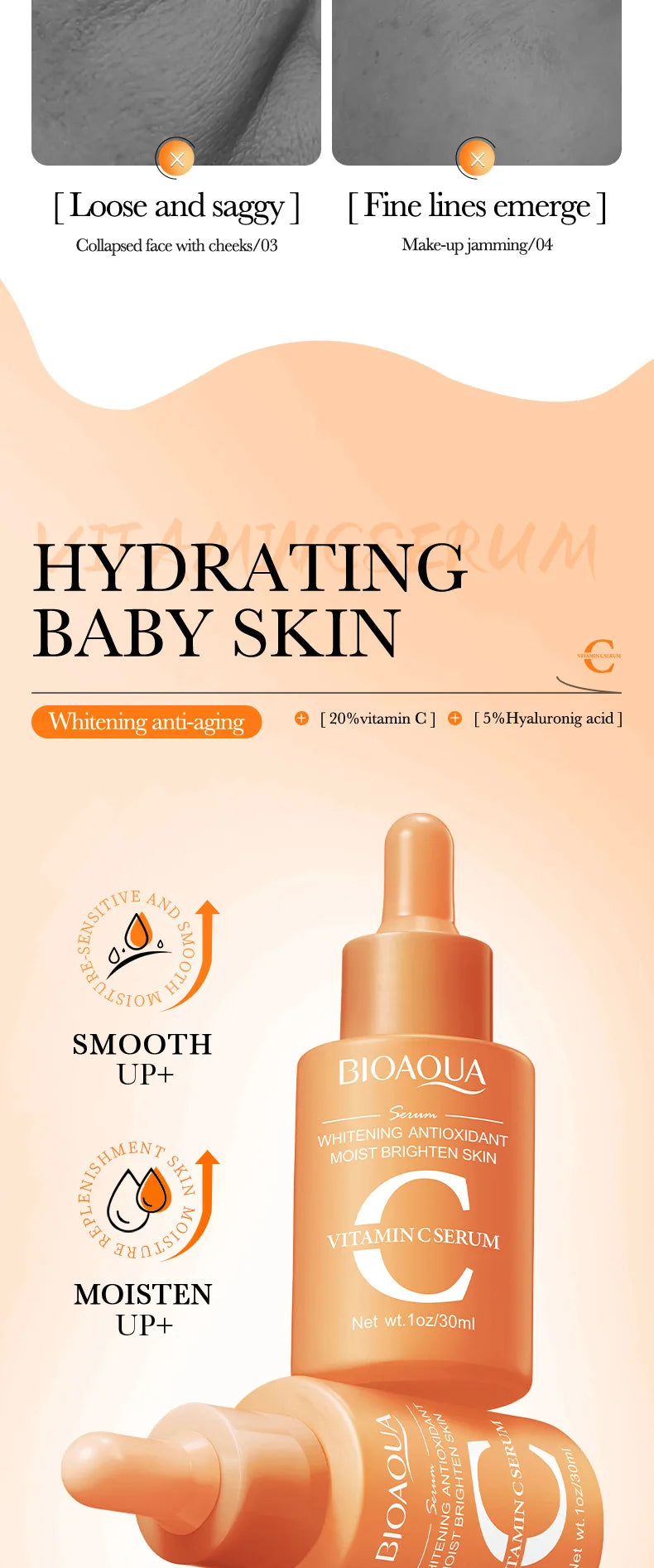 BIOAQUA Vitamin C Skin Care Kit Moisturizing Face Serum Anti-Aging Anti Dark Circles Eye Cream Facial Eyes Travel Size Skin Care Nanasbeautyholic