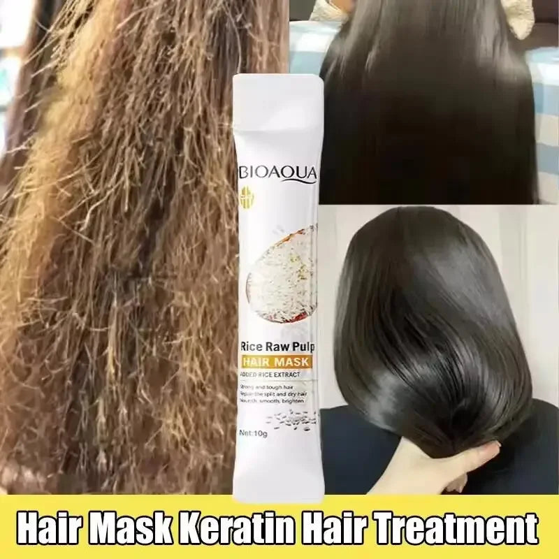 Rice Magical Keratin Hair Mask 5 Seconds Repair Damaged Frizzy Hairs Soft Smooth Shiny Moisturizing Nourish Hair Root Care Nanasbeautyholic