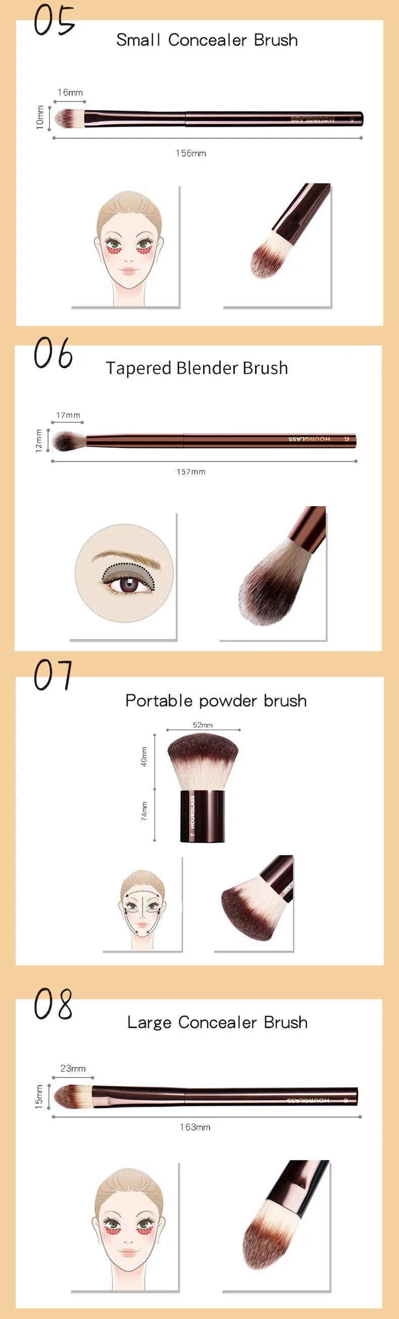 Hourglass Makeup Brush Set & Kit Include Powder Foundation Concealer Lip Blusher Bronzer Eyeshadow Eyeliner Highlight Brush Nanasbeautyholic