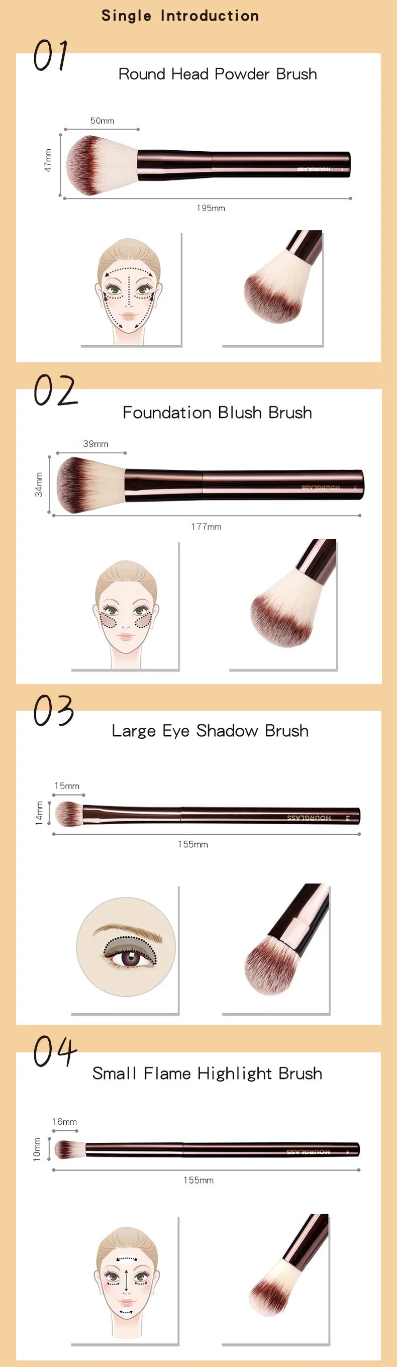 Hourglass Makeup Brush Set & Kit Include Powder Foundation Concealer Lip Blusher Bronzer Eyeshadow Eyeliner Highlight Brush Nanasbeautyholic