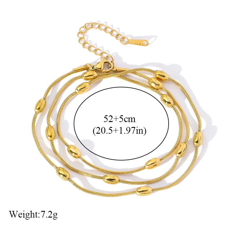 Stainless Steel Beaded Charm Bracelet for Women – 18K Gold Plated Link Chain
