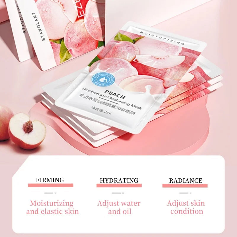 30 Pieces/Box, Peach Sleeping Mask, Contains Niacinamide, Stretchable Mask, Hydrating and Non-Greasy, Moisturizing, Replenishes Skin Moisture, Portable, Suitable for Home and Travel Use Nanasbeautyholic