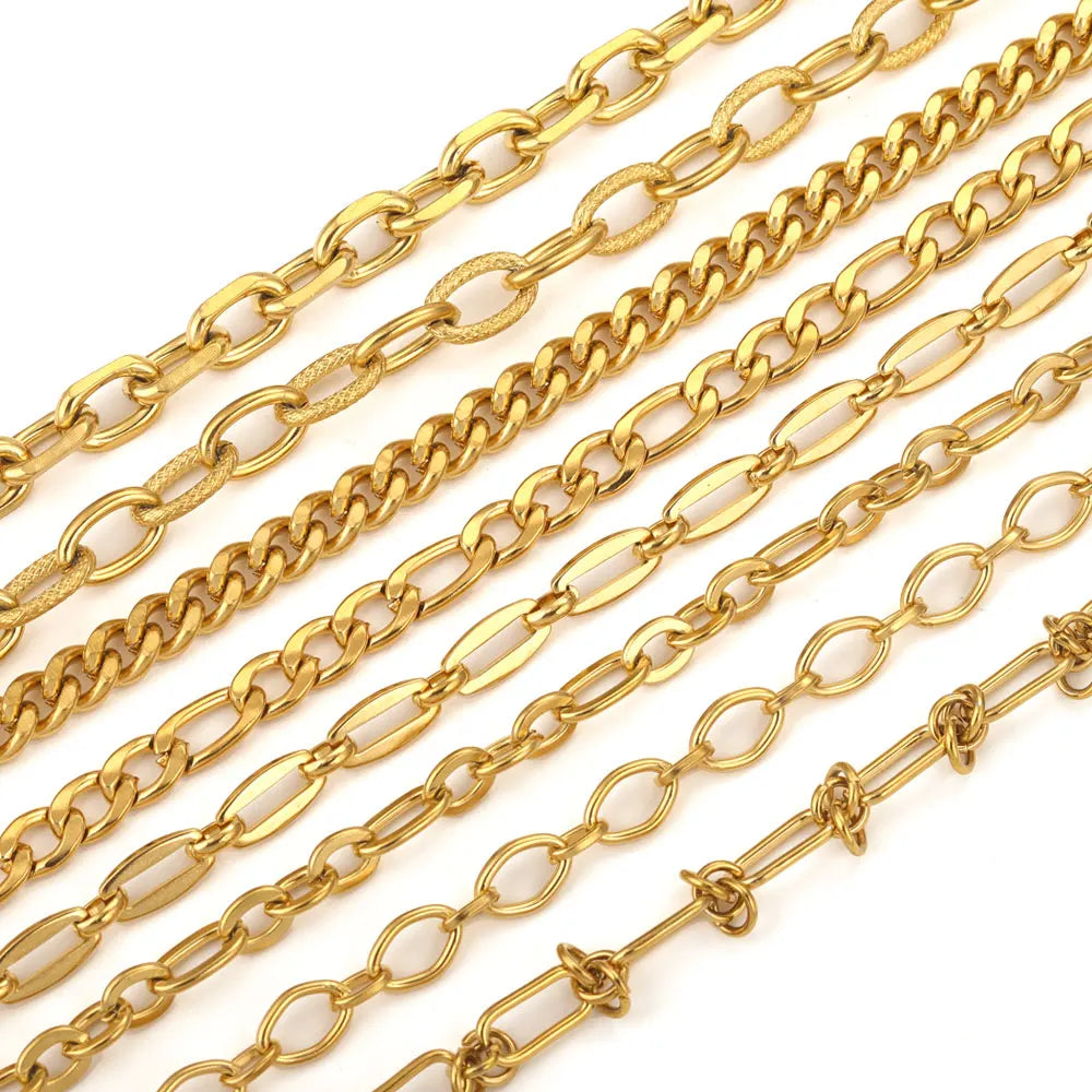 1 Meter 18K Gold Plated Stainless Steel Link Chain for Jewelry Making – Bulk Rolo Cable Necklace & Bracelet Chain