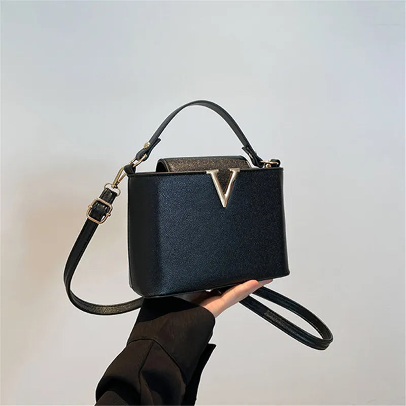 Sequin Letter Bucket Bag – Soft PU Leather Shoulder & Crossbody Tote for Women
