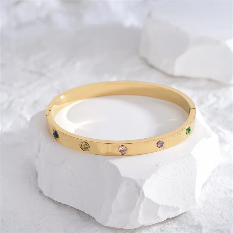 Zircon Cross Screw Nail Bangle | Stainless Steel | Gold, Rose Gold & Silver | Unisex Statement Bracelet