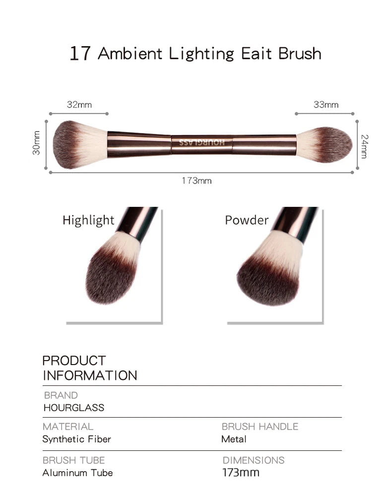 Hourglass Makeup Brush- No.17 Lighting Edit Brush Soft Fiber Hair Double Head Highlight Fashion Design Single Face Brush Nanasbeautyholic