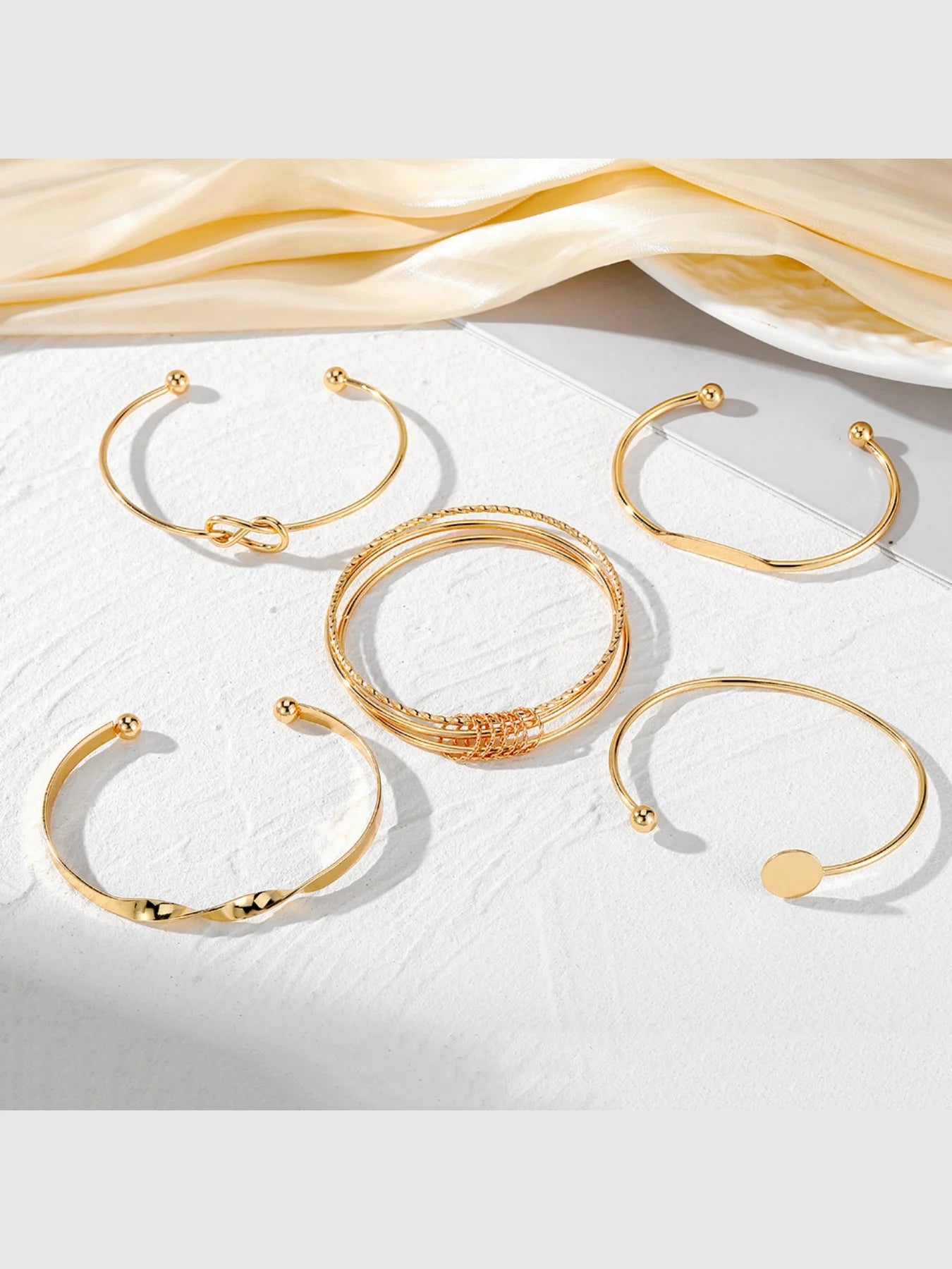 Multilayer Twist Bangle Bracelet Set for Women – 5pcs Stackable Adjustable Punk Jewelry