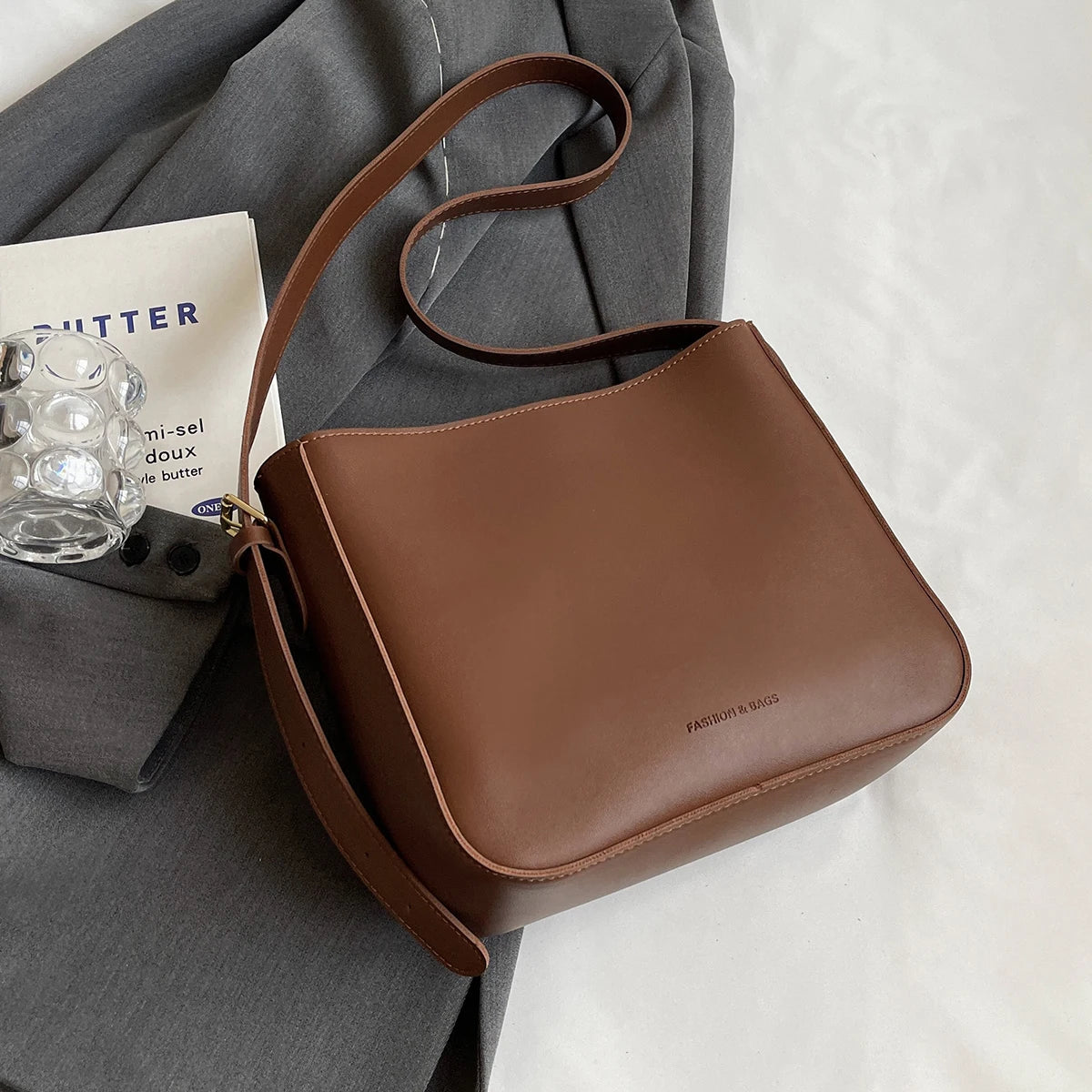 Women's PU Leather Bucket Bag – Large Capacity Shoulder & Crossbody