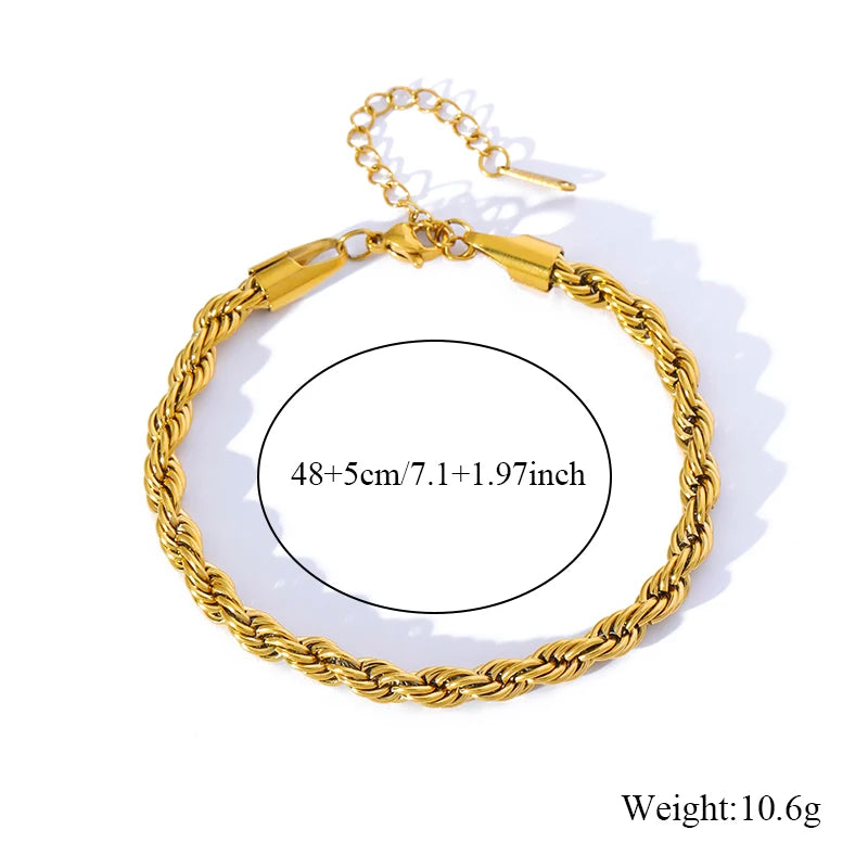 Stainless Steel Beaded Charm Bracelet for Women – 18K Gold Plated Link Chain