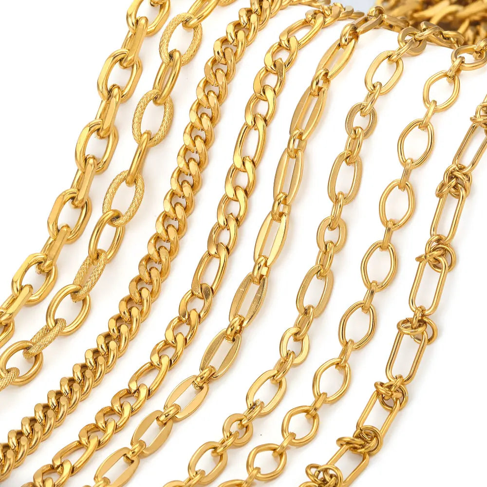 1 Meter 18K Gold Plated Stainless Steel Link Chain for Jewelry Making – Bulk Rolo Cable Necklace & Bracelet Chain