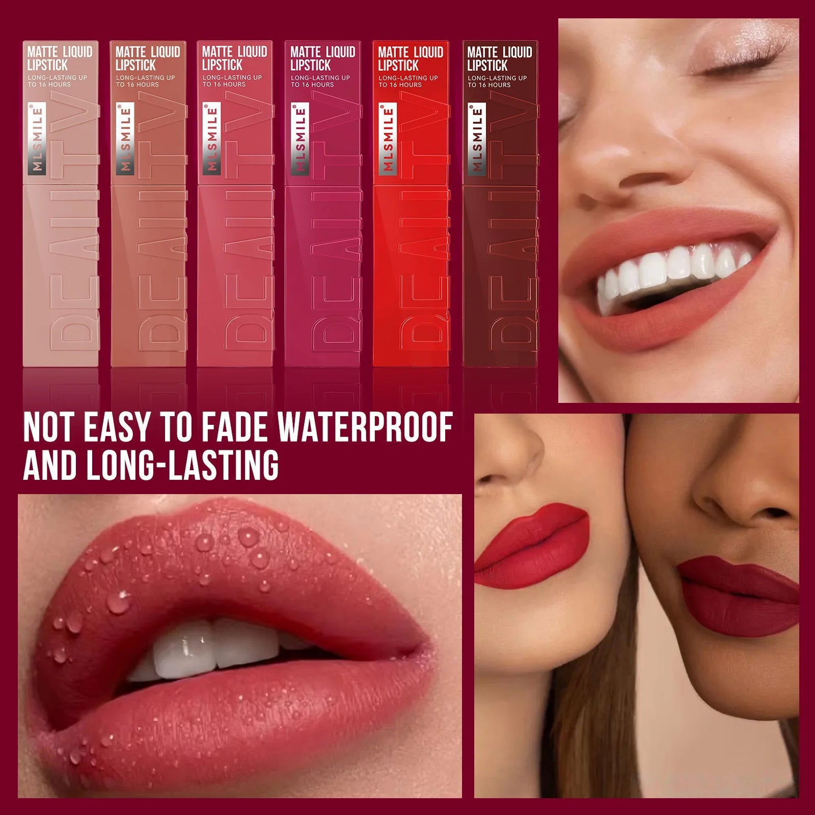 MLSMILE 6 Color Non-stick cup Velvet Satin Gloss Lip glaze Mist Liquid matte lipstick Waterproof long-lasting color liquid Nanasbeautyholic
