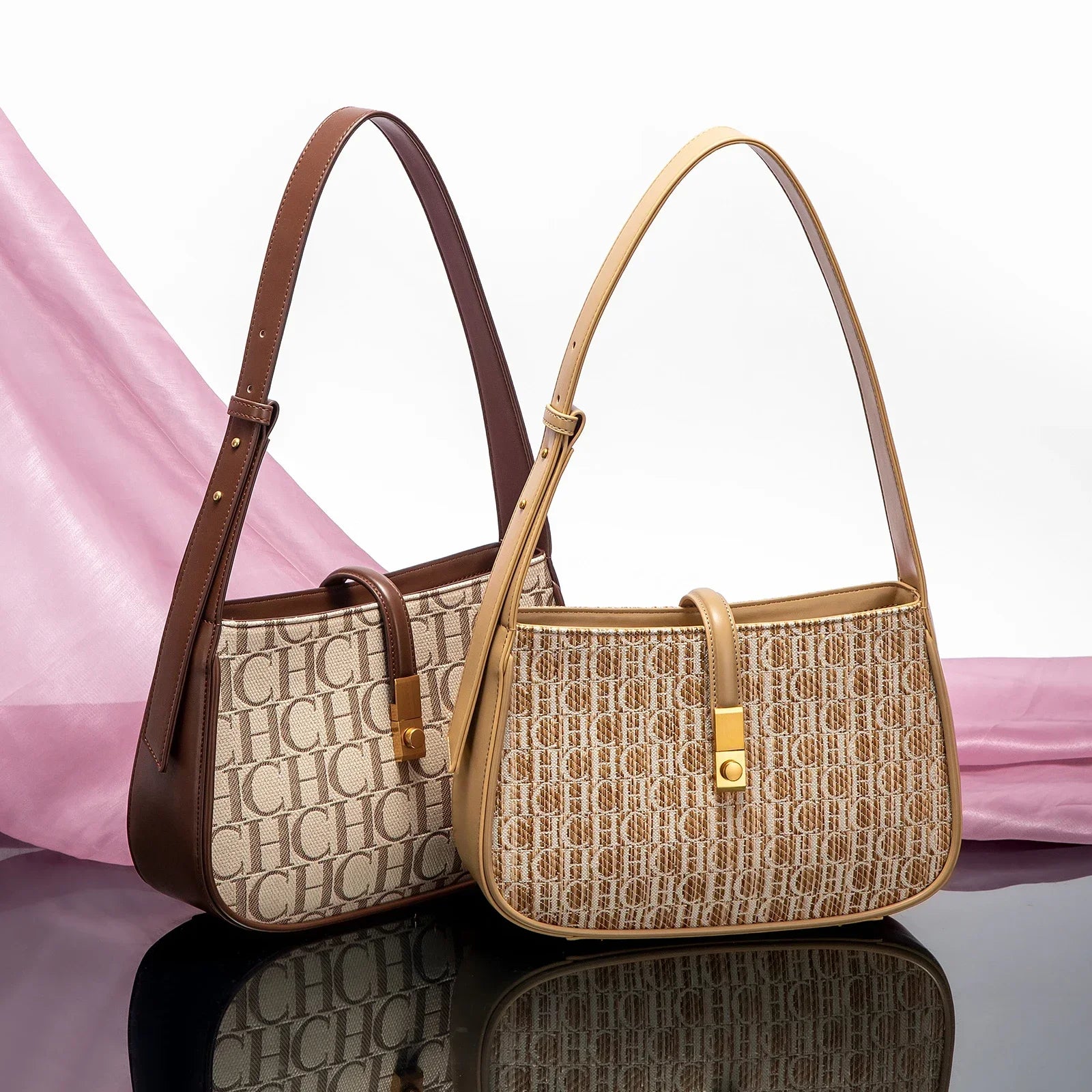 Luxury Baguette Shoulder Bag – Monogram PU Leather Handbag for Women