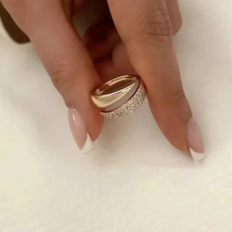 Gold Plated Sun Ring — Natural Stone Inlay, Hollow Metal Texture Statement Ring