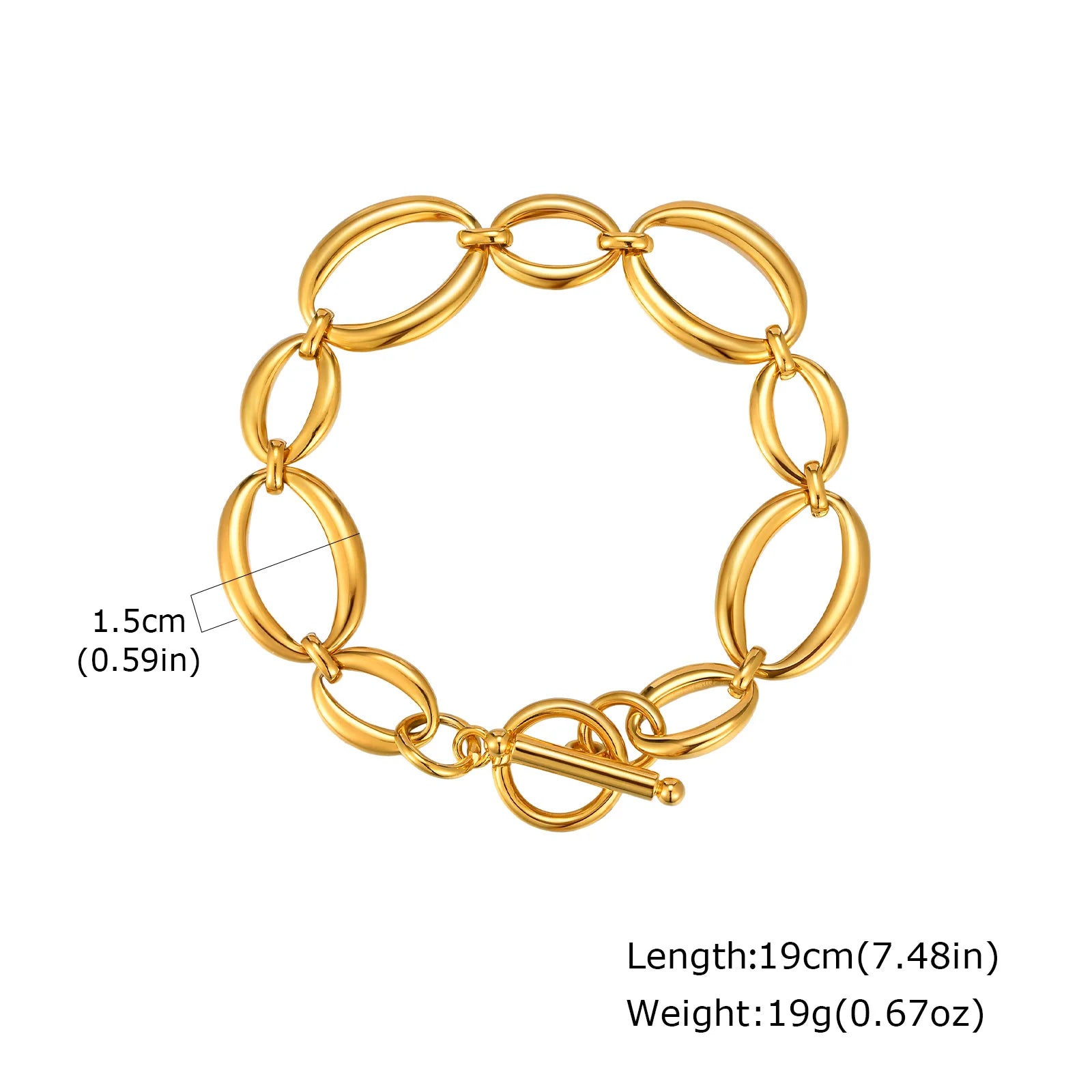18K Gold Plated Stainless Steel Link Chain Bracelet for Women – Stackable Waterproof Bangle