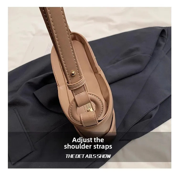 Genuine Leather Bucket Shoulder Bag for Women – Large Capacity Underarm Bag