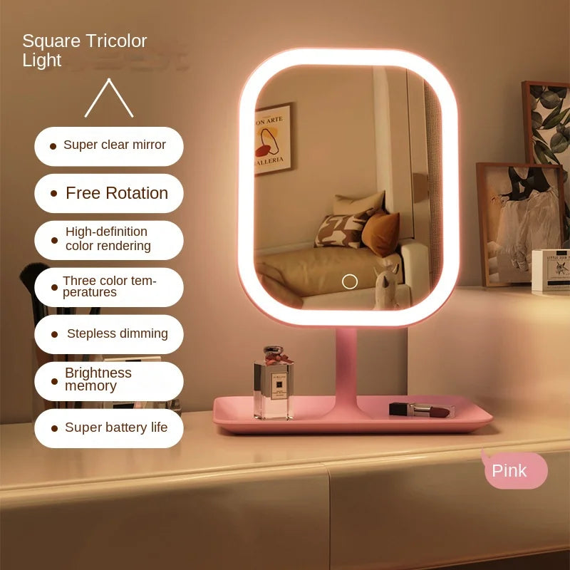 Niche Modern Desktop Vanity Mirror 3 Color Light LED , touching mirror