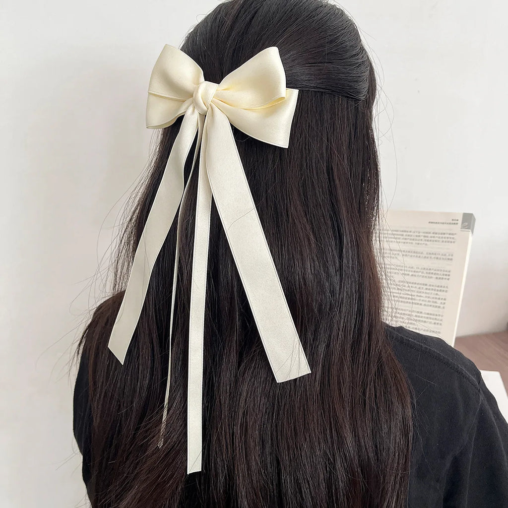 Korean Solid Color Ribbon Double Bowknot Hair Clips