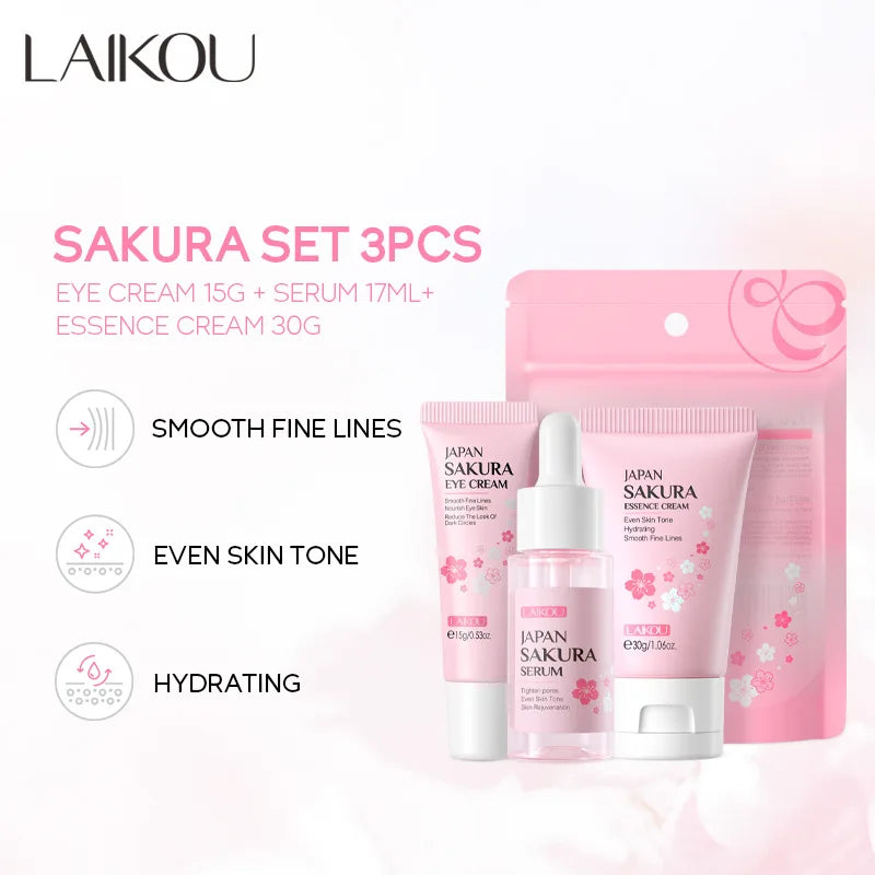 LAIKOU Vitamin C 24K Golden Sakura Skin Care Sets Face Cream Serum 3pcs/set