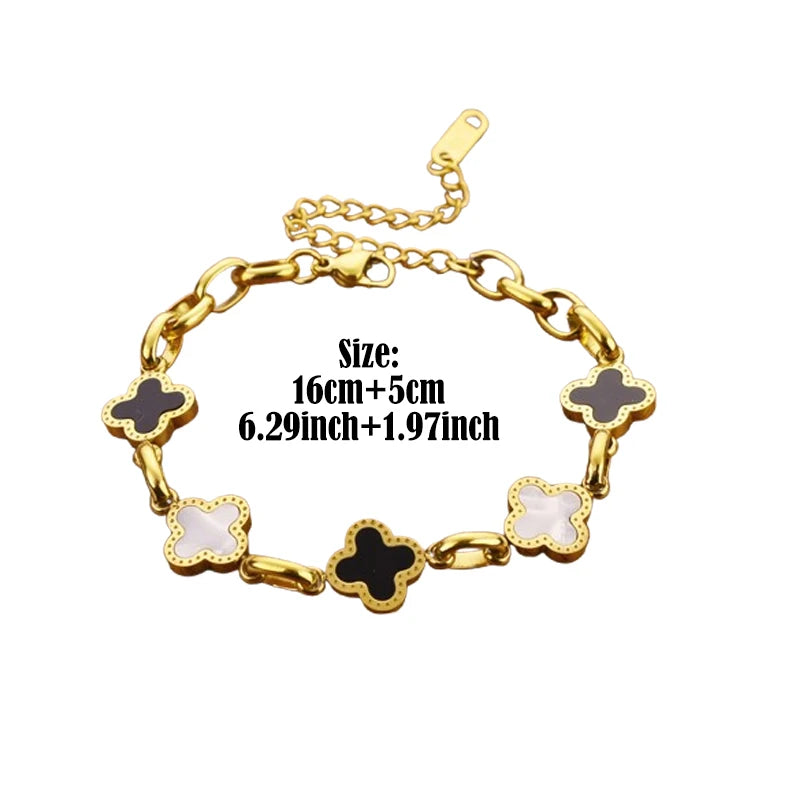 Four Leaf Clover Charm Bracelet for Women – Titanium Steel, Non-Tarnish, Lucky Gift