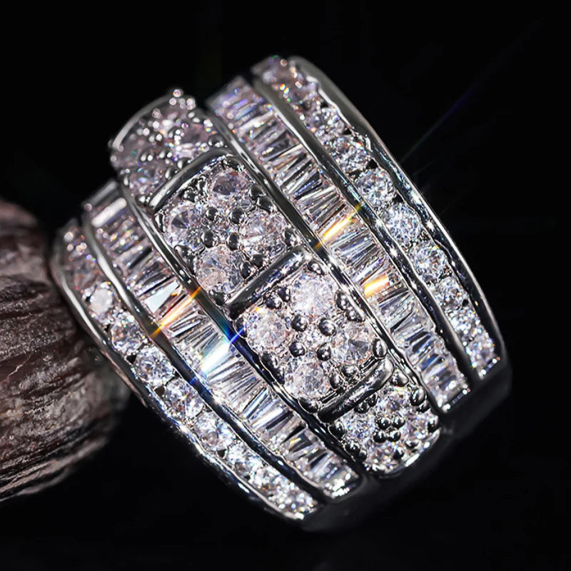 Cubic Zirconia Cocktail Ring for Women | Geometric Wide Band | Prong Setting | Trendy Party & Wedding Jewelry