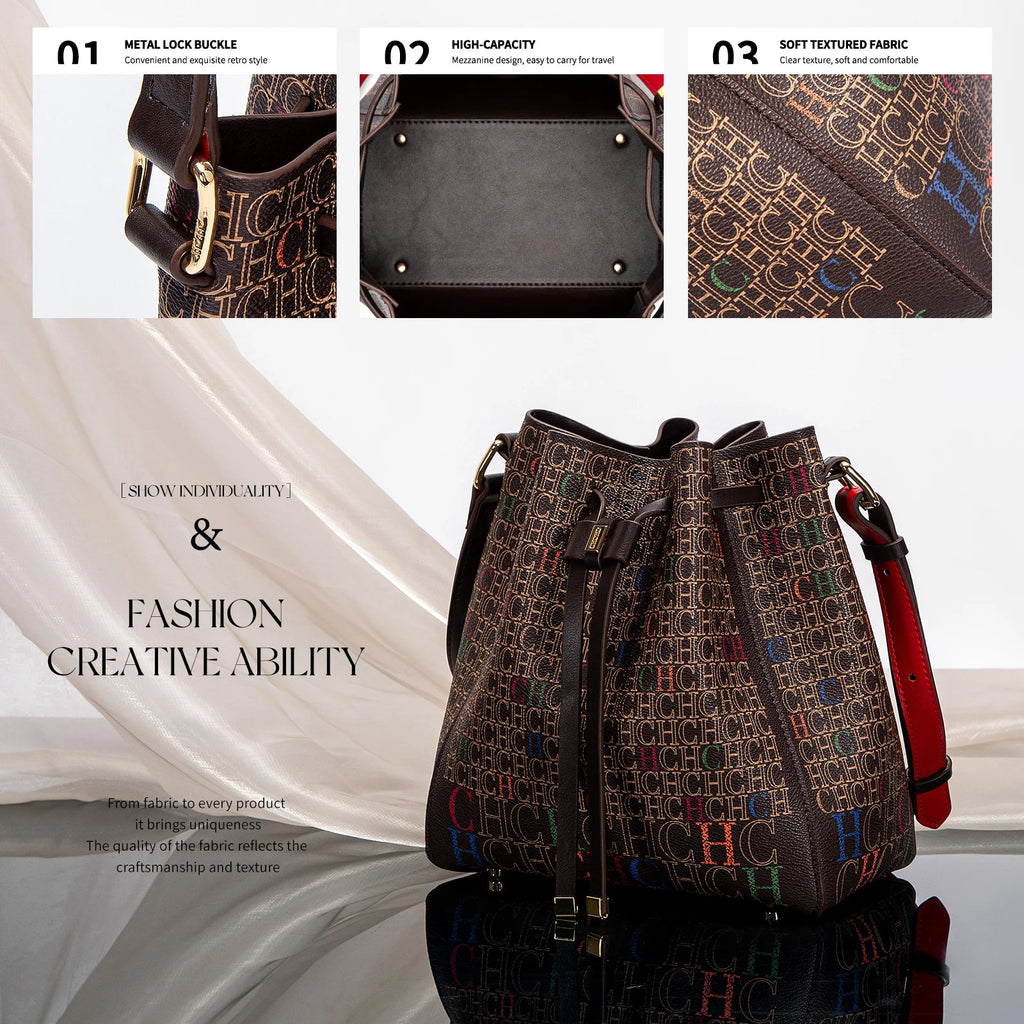 Luxury Classic Women's Handbag Bucket Bag Fashion PVC Printed Shoulder Luxury Brand Women Designer Wallet Classic Nanasbeautyholic