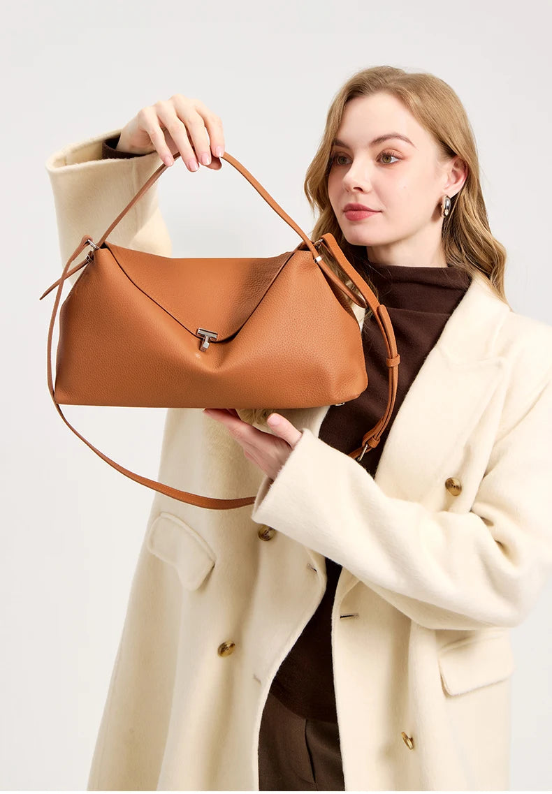 Genuine Cowhide Leather Shoulder Bag – Large Capacity Luxury Handbag for Women