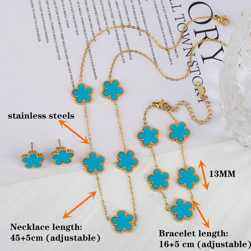 18K Gold Plated Flower Jewelry Set | 3-Piece Necklace Earrings Bracelet | Stainless Steel | Women's Fashion Gift